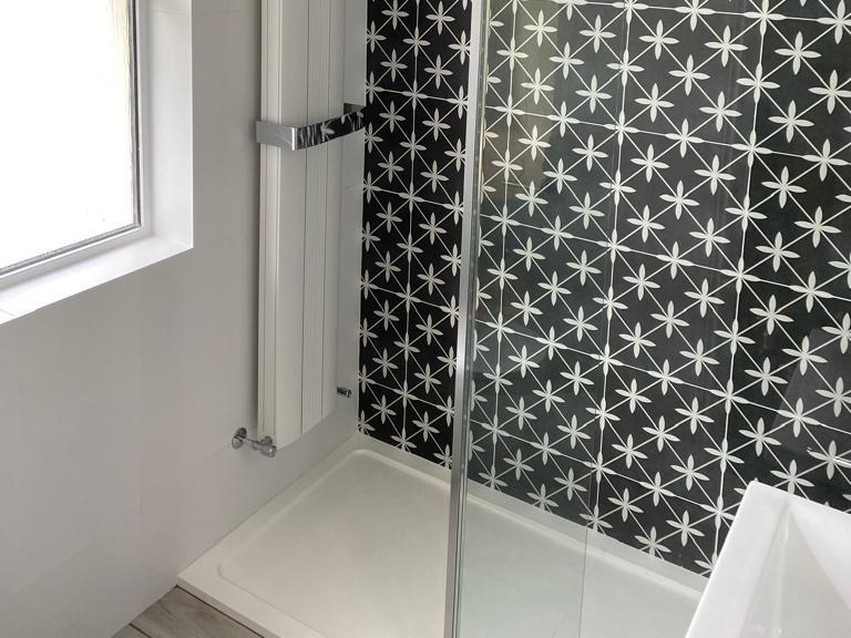 Bathroom renovation with shower and recessed shelf installed by Elite Building Services, Swords